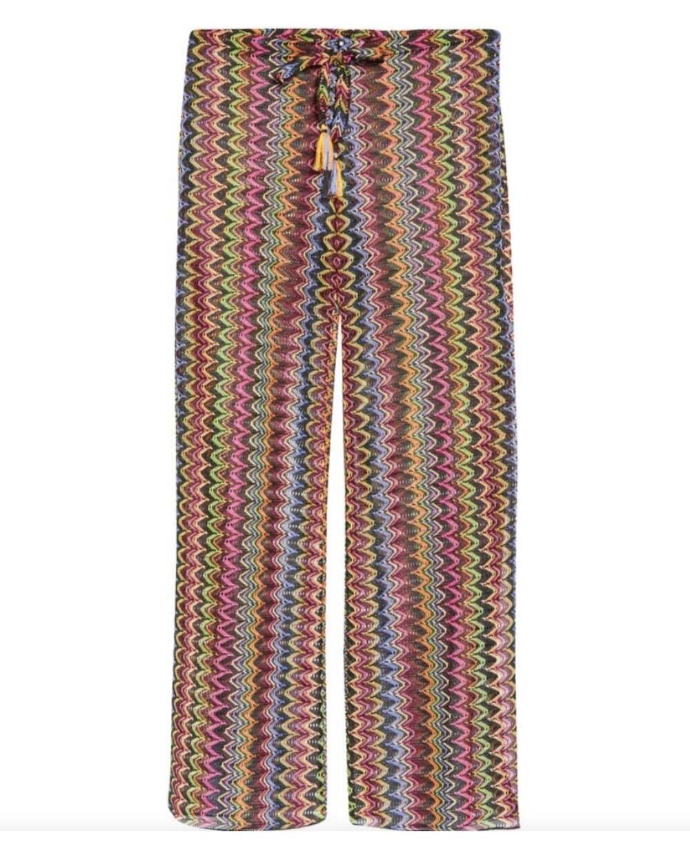 Becca Carnavale Swim Cover-Up Pants Side Slit Crochet Sheer Rainbow Size S **